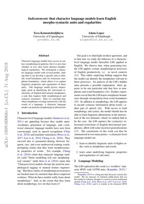 Copertina documento PDF - Indicazioni che i Modelli Linguistici a Livello di Carattere Apprendono Unità e Regolarità Morfosintattiche dell'Inglese