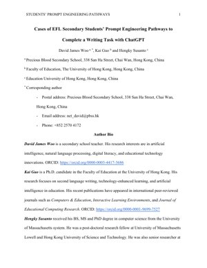 PDF-Dokumentendeckel - Fälle von Prompt-Engineering-Pfaden bei EFL-Sekundarschülern zur Bearbeitung einer Schreibaufgabe mit ChatGPT