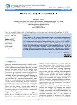 PDF 문서 표지 - 영어 교육(ELT)에서 구글 클래스룸의 역할: 블렌디드 러닝 구현에 관한 연구