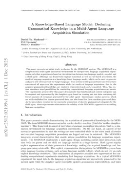 Portada del documento PDF - Un modelo de lenguaje basado en conocimiento: Deduciendo conocimiento gramatical en una simulación de adquisición del lenguaje multiagente