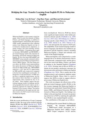 Kifuniko cha Waraka PDF - MENmBERT: Uhamisho wa Kujifunza kwa NLP ya Kiingereza cha Malaysia