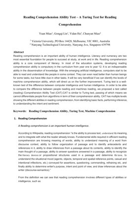 Portada del documento PDF - Prueba de Capacidad de Comprensión Lectora – Una Prueba de Turing para la Comprensión Lectora