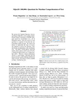 PDF文檔封面 - SQuAD：一個用於自然語言處理的大規模閱讀理解資料集