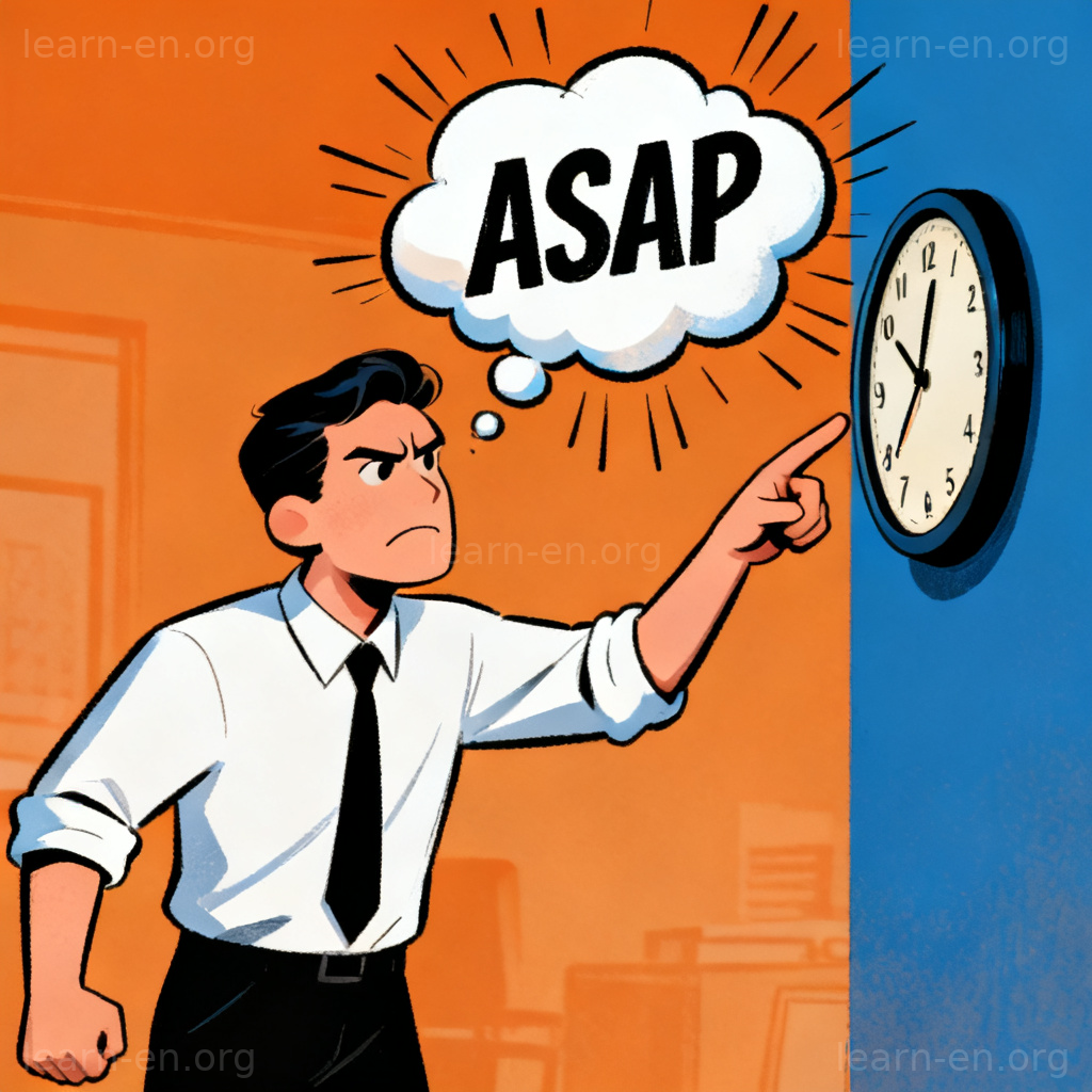 ASAP urgency illustration with clock and stressed office worker