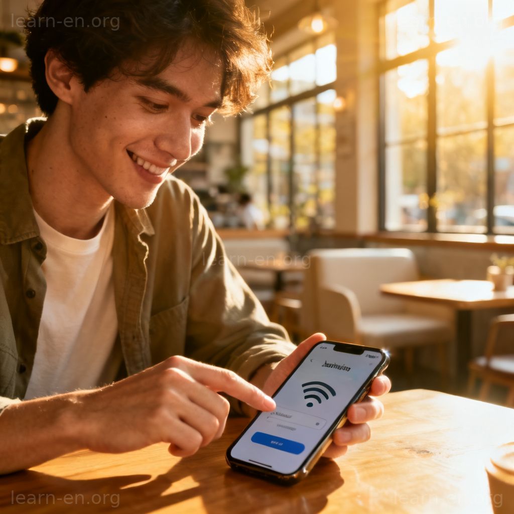 Connect to Wi-Fi 图解：在咖啡馆用手机连接无线网络的场景