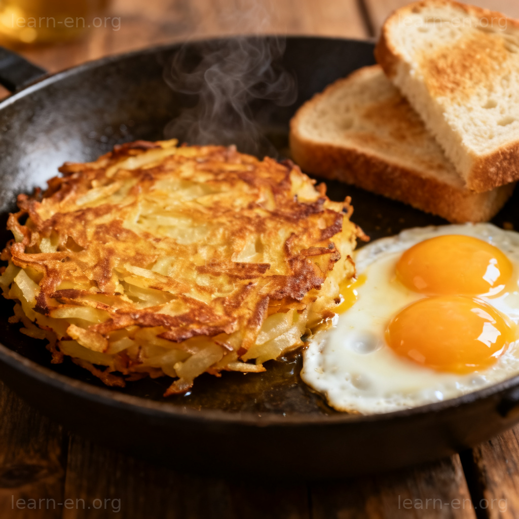 Hash Browns 薯饼图解：金黄酥脆的土豆饼在煎锅中滋滋作响