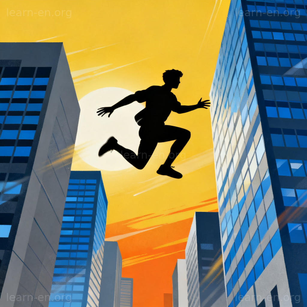 Icône d'une personne sautant entre des bâtiments de bureaux, illustrant le job hopping
