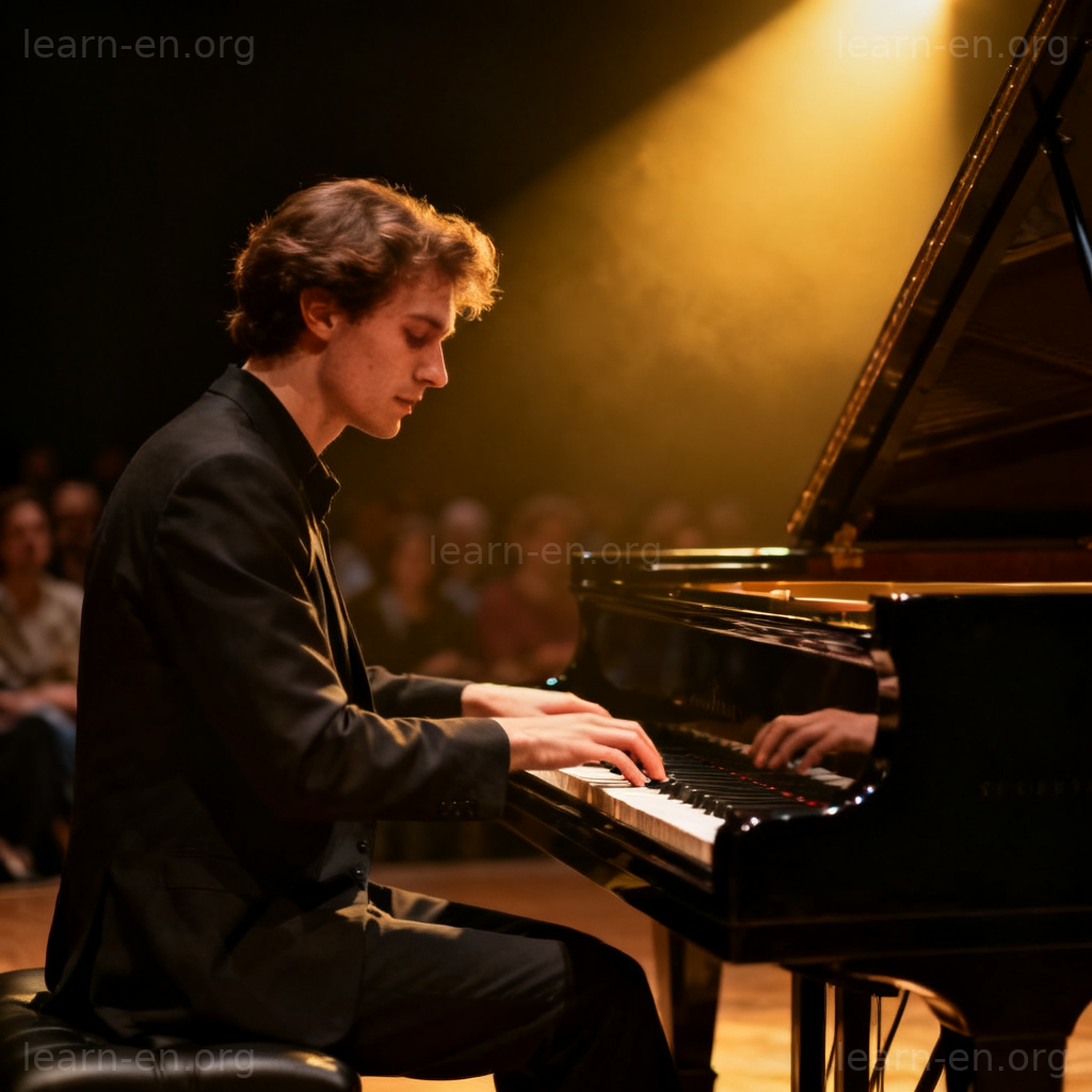 Ability demonstrated by a pianist performing with mastery on a grand piano.
