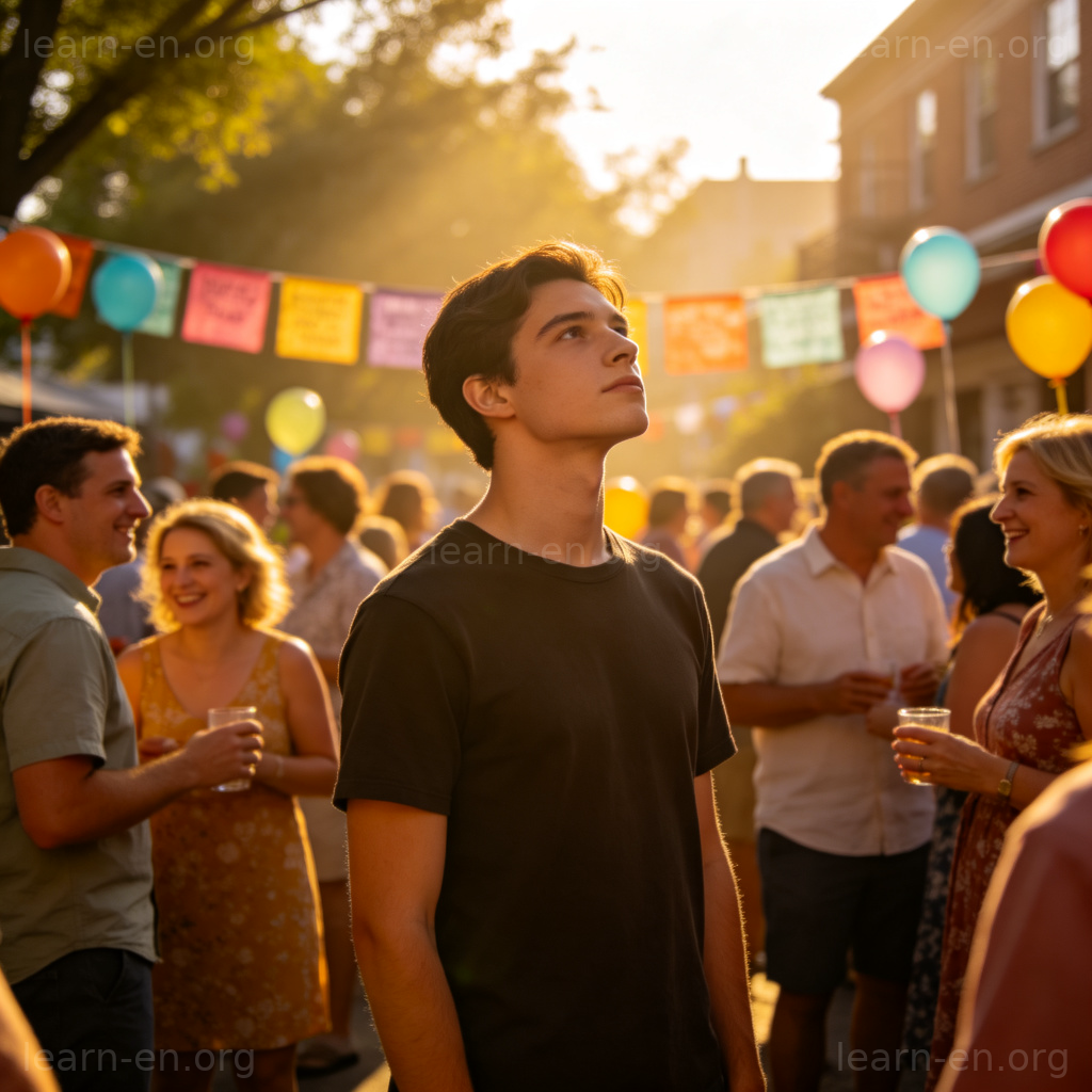 A person acting high and mighty standing with chin up and arms crossed, ignoring others in a community gathering
