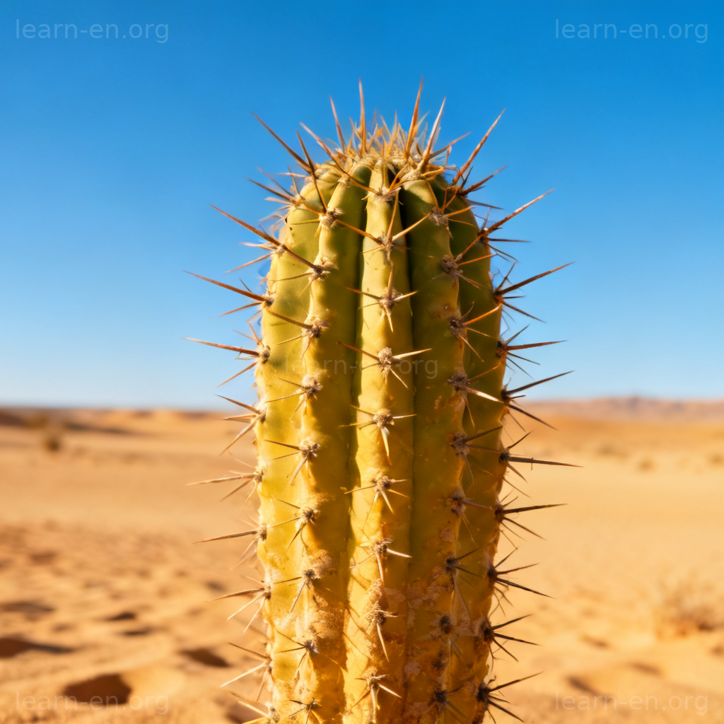 Adaptation example: cactus survival features like water-storing stem in desert environment.