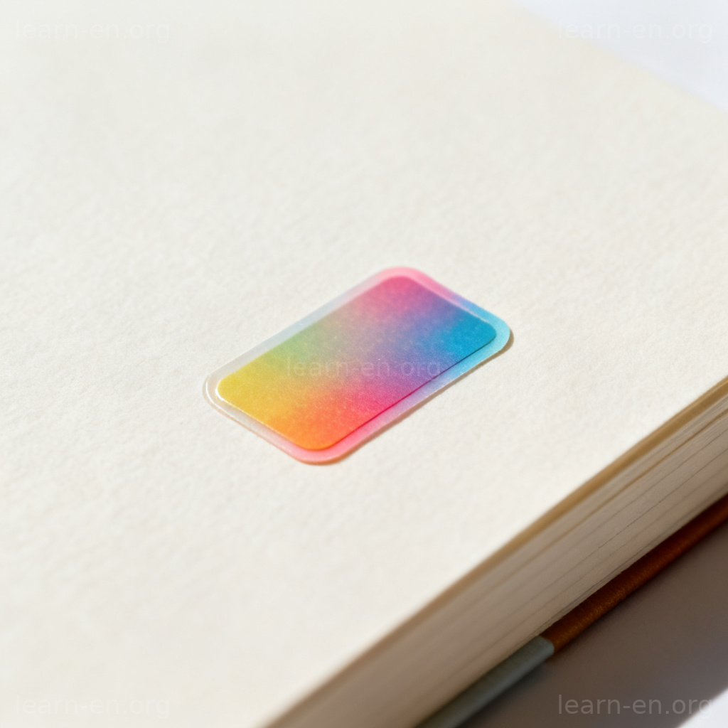 Adhere explained: sticker firmly attached to a notebook, showing physical stickiness.