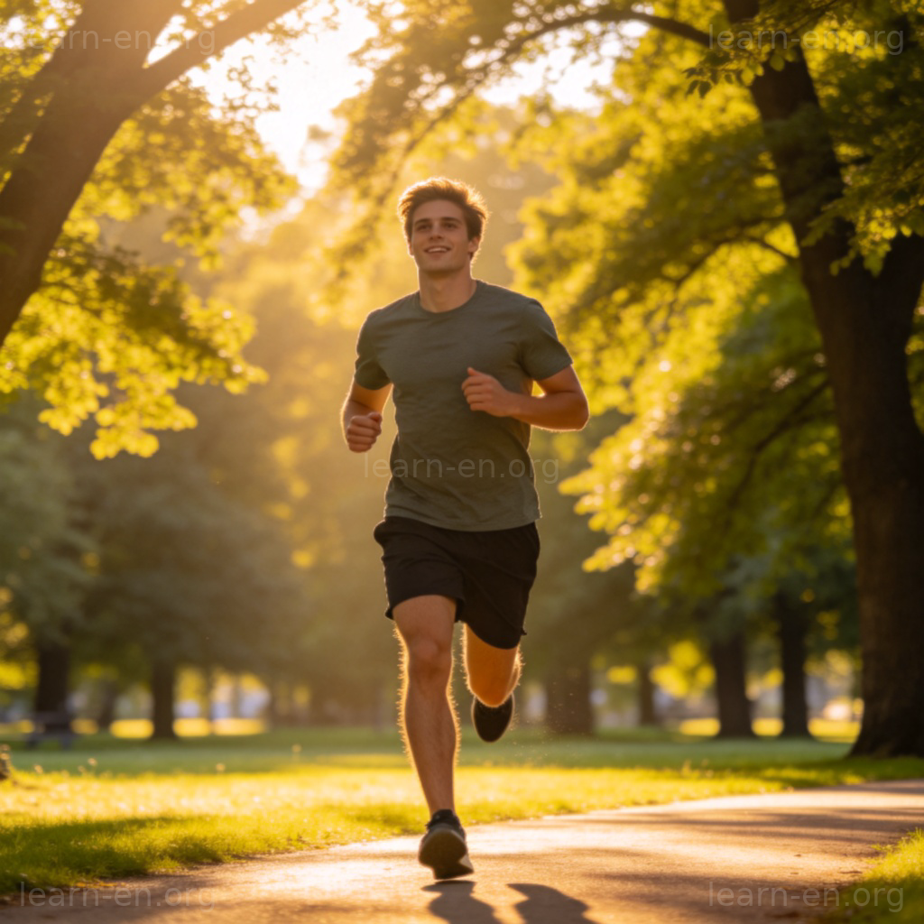 Aerobic Exercise 有氧运动图解：公园中快乐慢跑的人