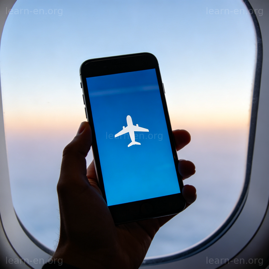 Airplane Mode 飞行模式图标图解：手机在飞行中开启飞行模式的界面