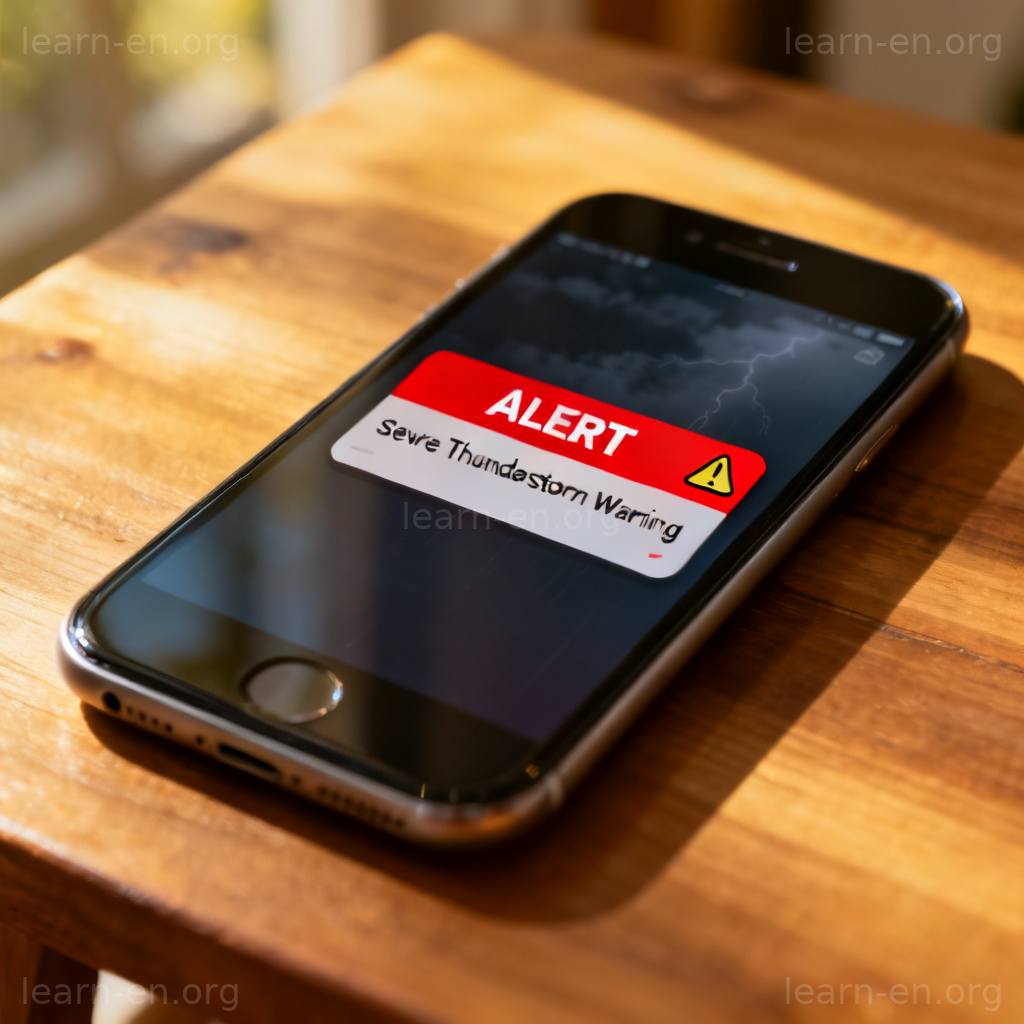 Alert warning signal example: A smartphone displaying a severe weather alert notification.