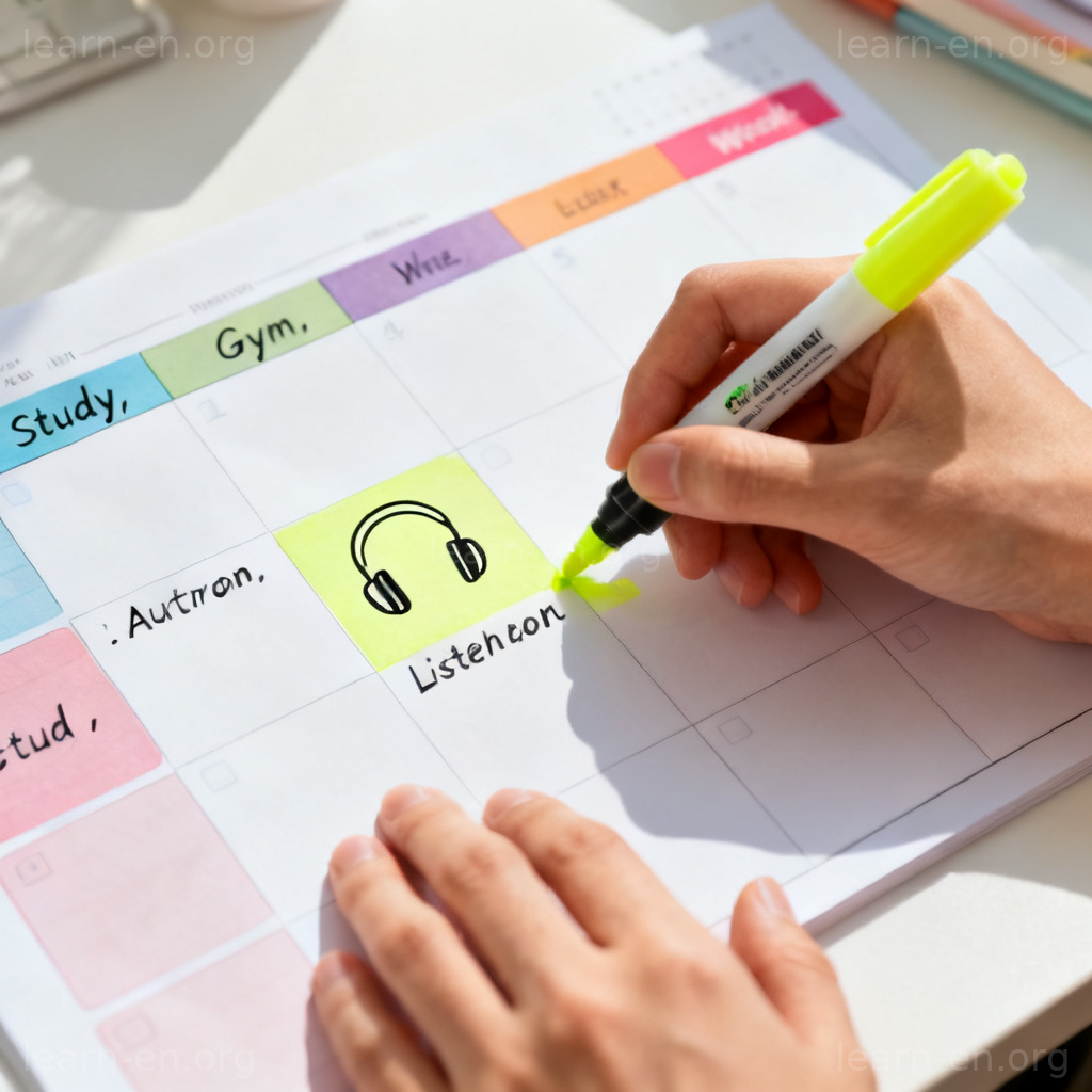 Visual guide to allocate time: highlighting a block in a weekly planner for focused activity.