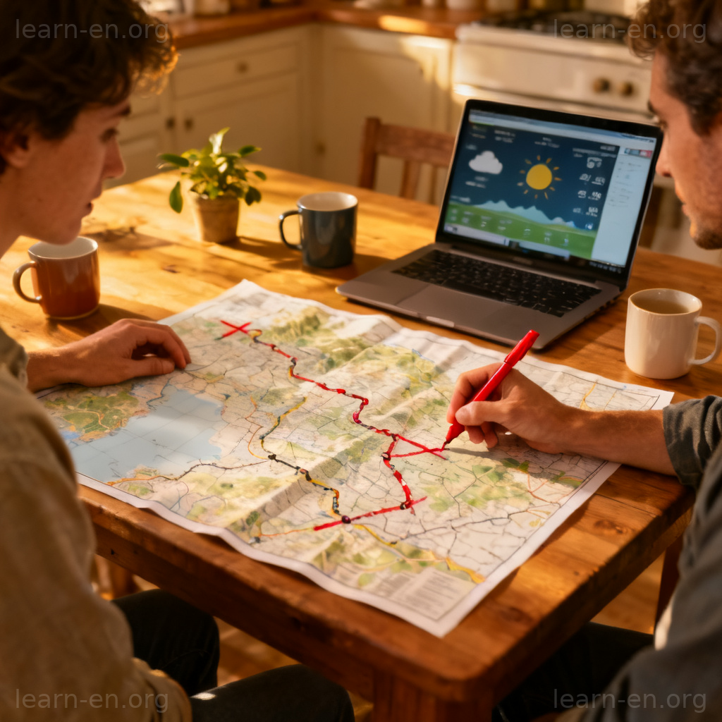 Concept of alter shown by people changing a travel route on a map.