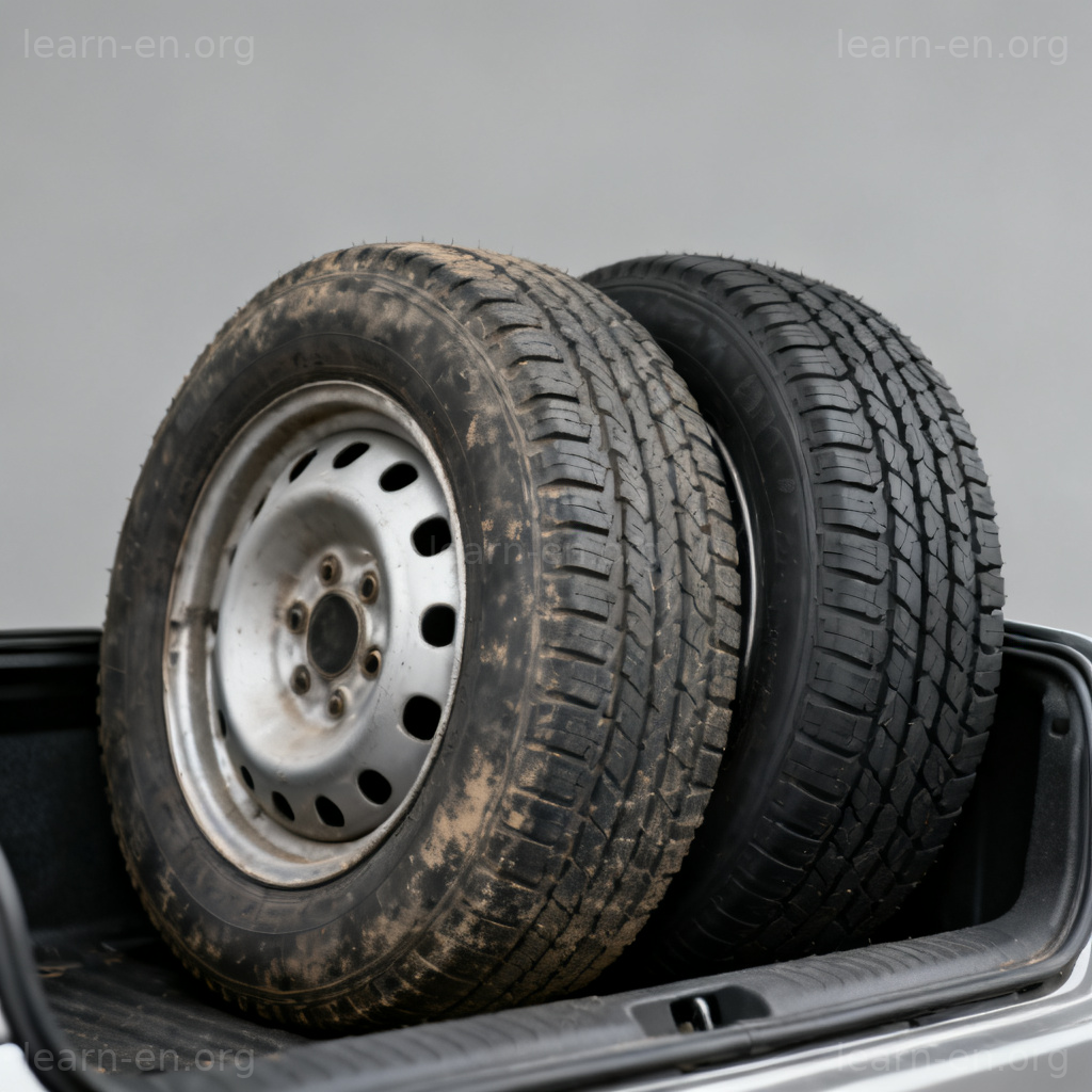 Alternate verb meaning substitute: spare tire in trunk