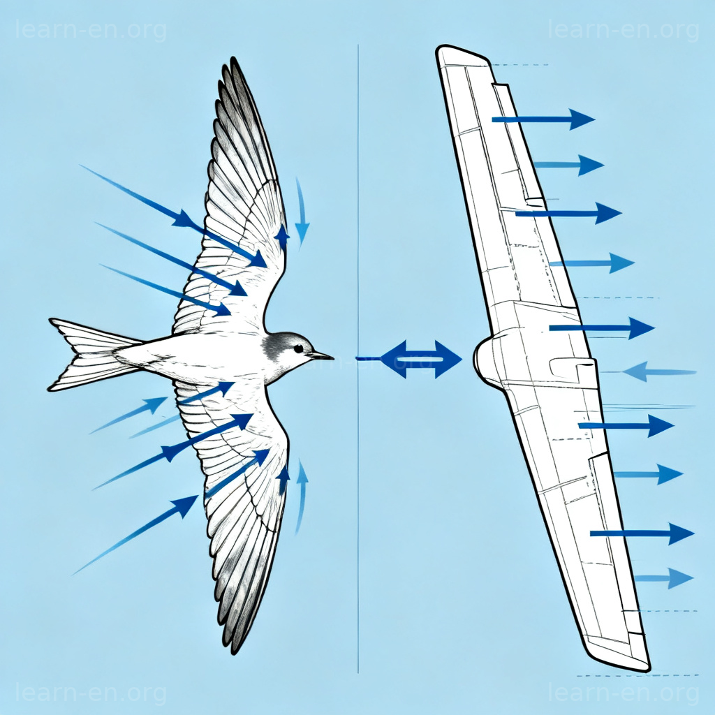 Analogy infographic comparing bird and airplane wing aerodynamics, demonstrating logical inference.