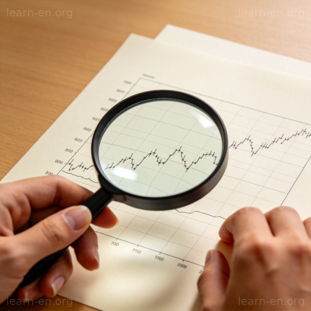 analyze 分析含义图解：用放大镜仔细研究图表数据