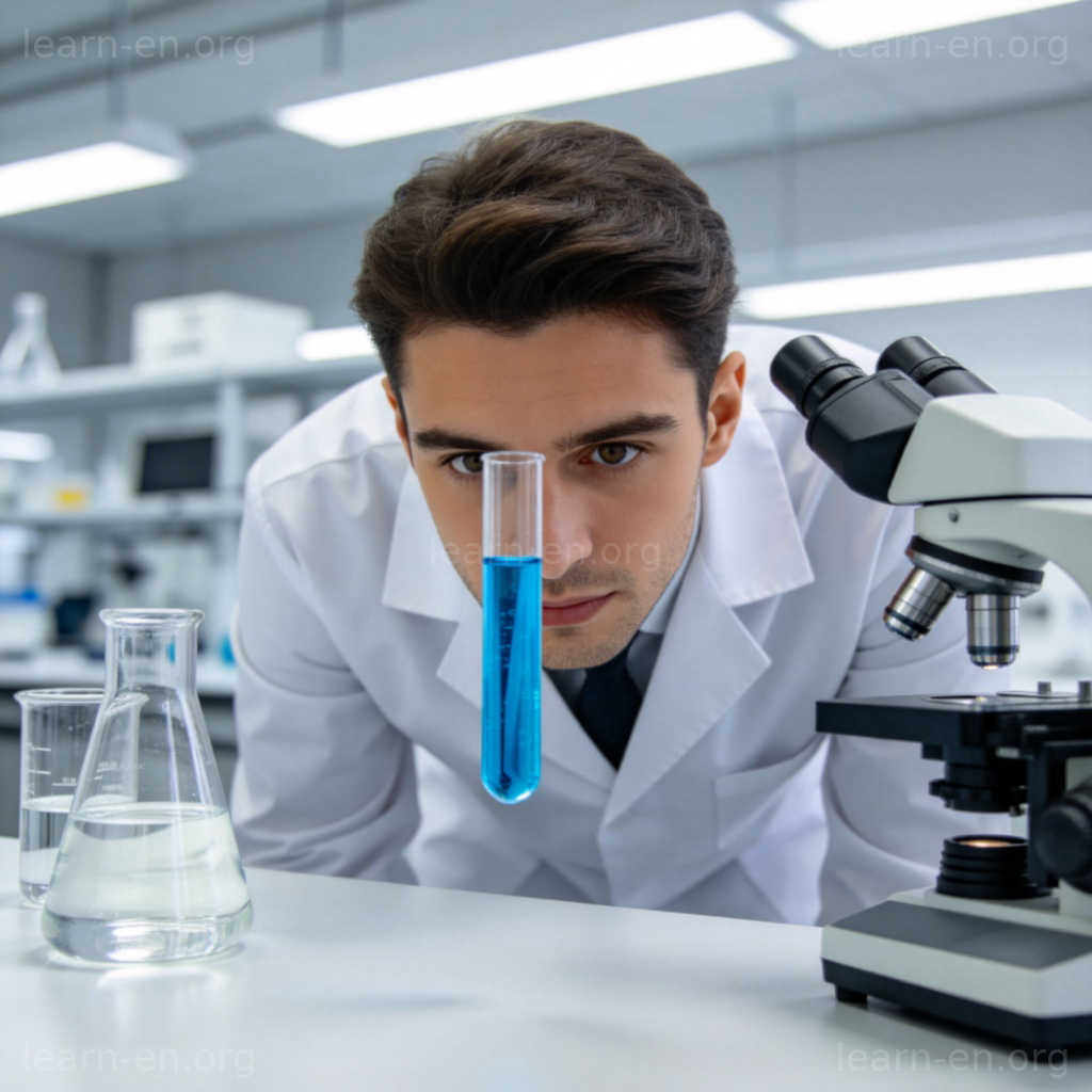 analyze 剖析含义图解：科学家在实验室检验试管液体