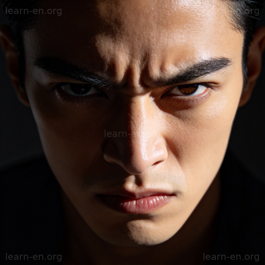 anger 愤怒情绪图解：人物面部特写，眉头紧锁表情愤怒