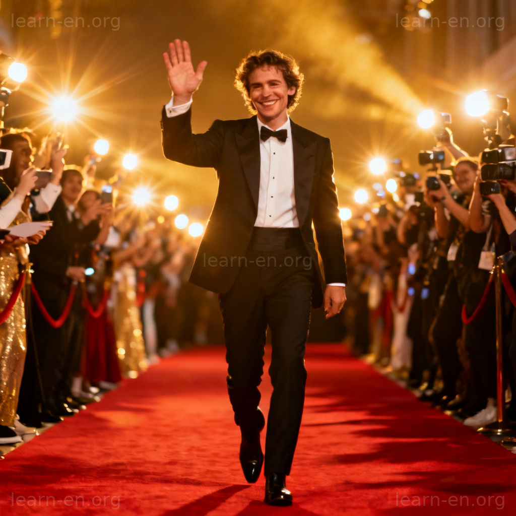 Image showing appear meaning to perform publicly, with a celebrity on a red carpet.