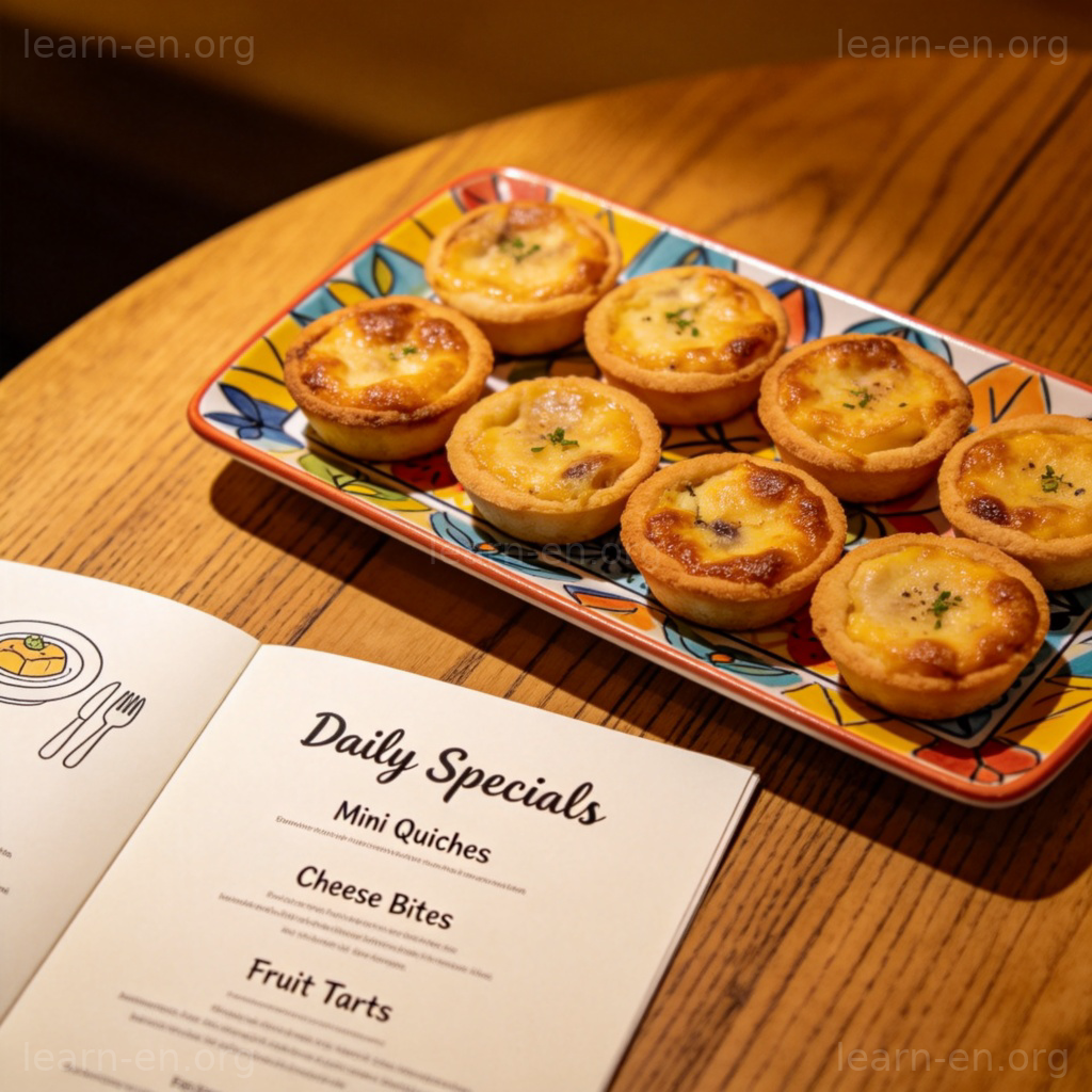 Appetizers 开胃菜图解：餐厅木桌上色彩缤纷的小食拼盘