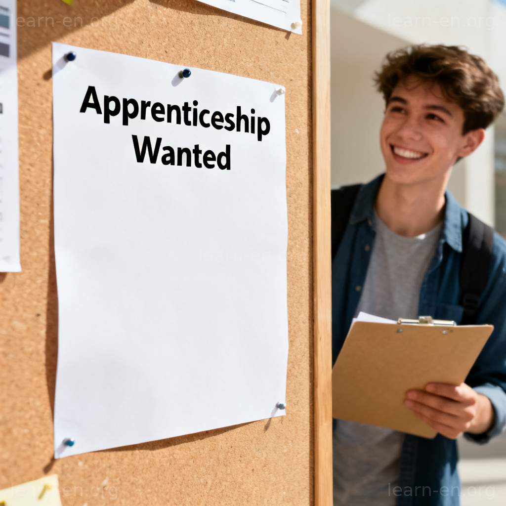Apprenticeship job ad on bulletin board with interested candidate