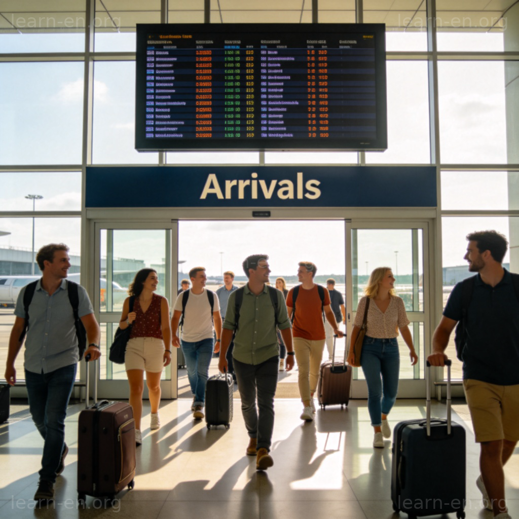 Arrival at airport scene illustration