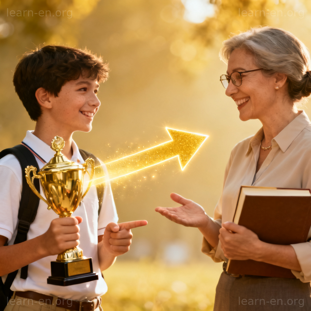 Ascribe to credit: student giving credit for success to a helpful teacher.