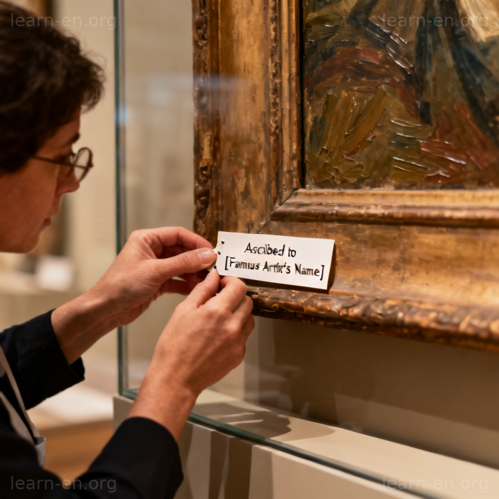 Ascribe authorship: curator assigning an unsigned painting to a famous artist.