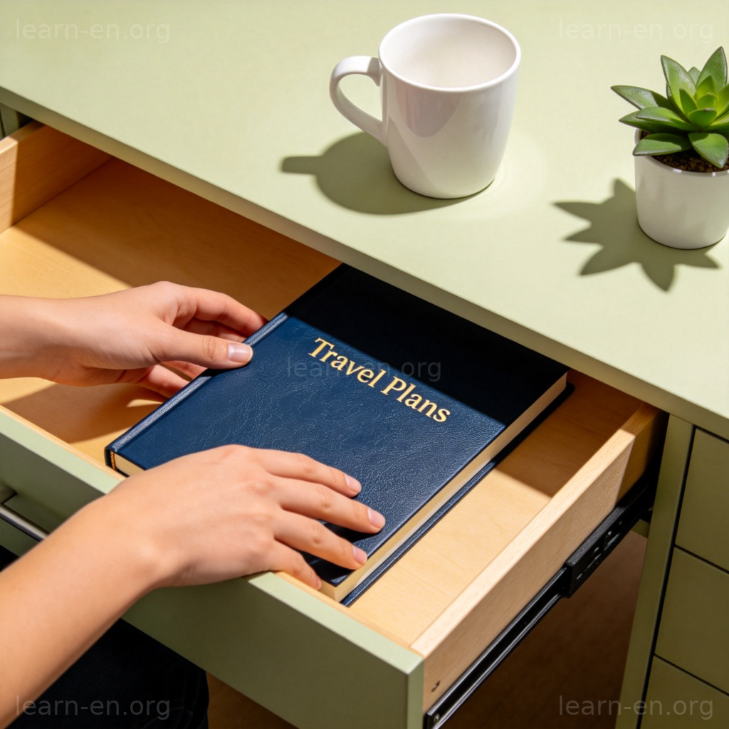 aside 含义图解：将笔记本放入抽屉搁置的场景