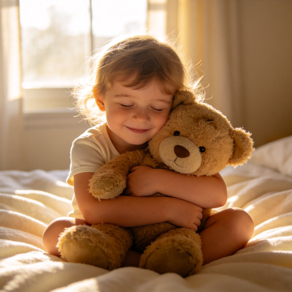 attachment 依恋含义图解：孩子紧抱泰迪熊