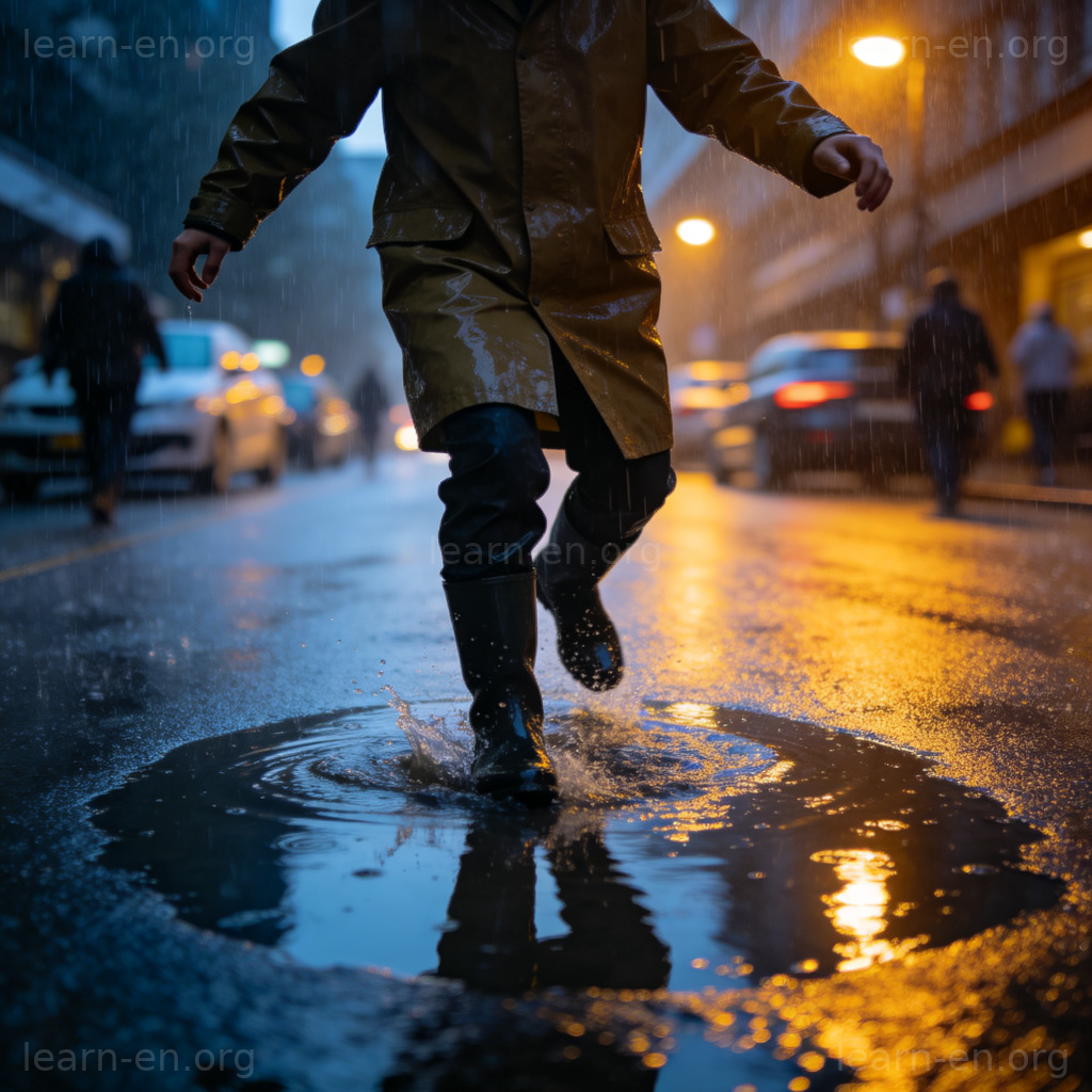 avoid含义图解：雨天绕开水坑以避免弄湿鞋子的场景