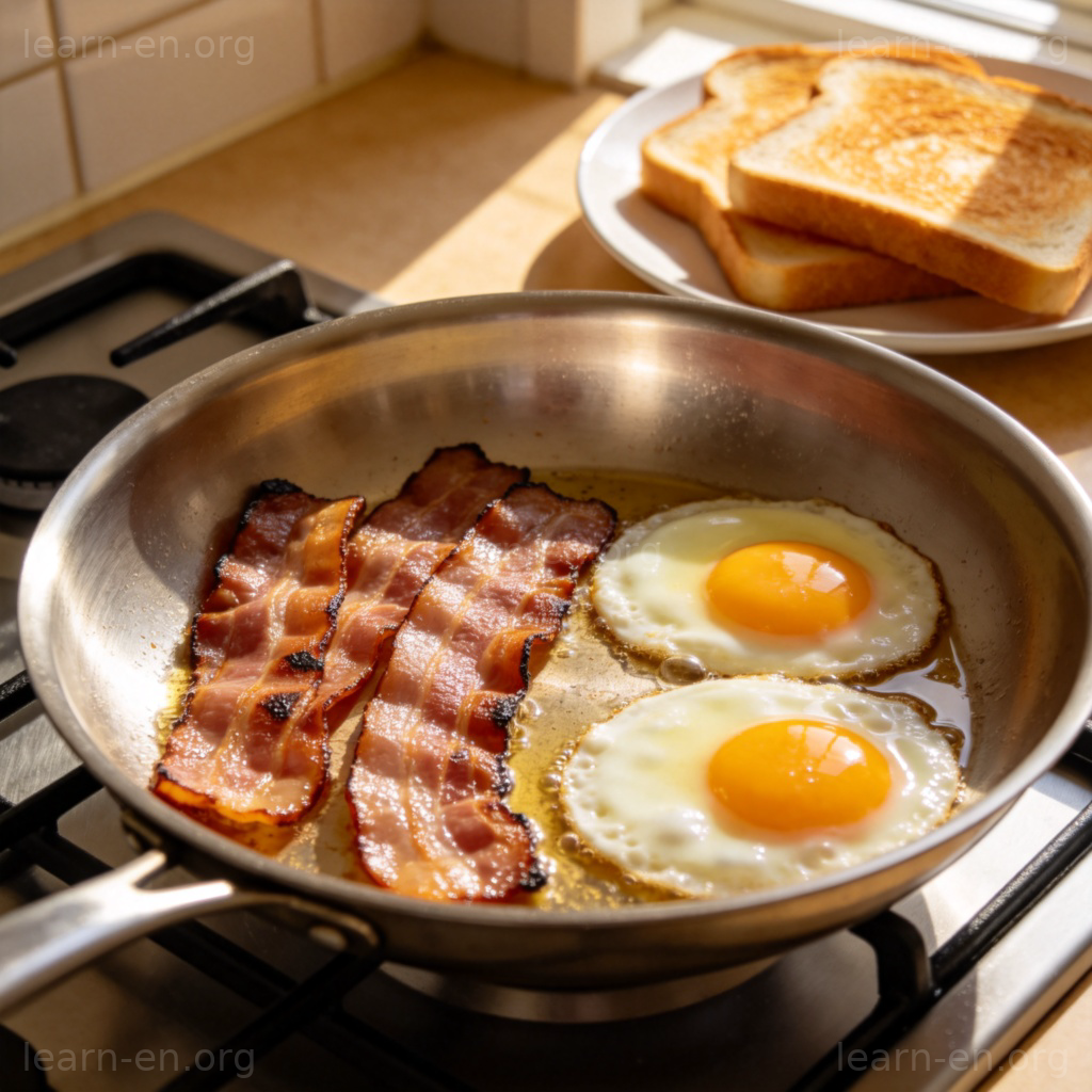 Bacon 培根图解：煎锅中滋滋作响的香脆培根片