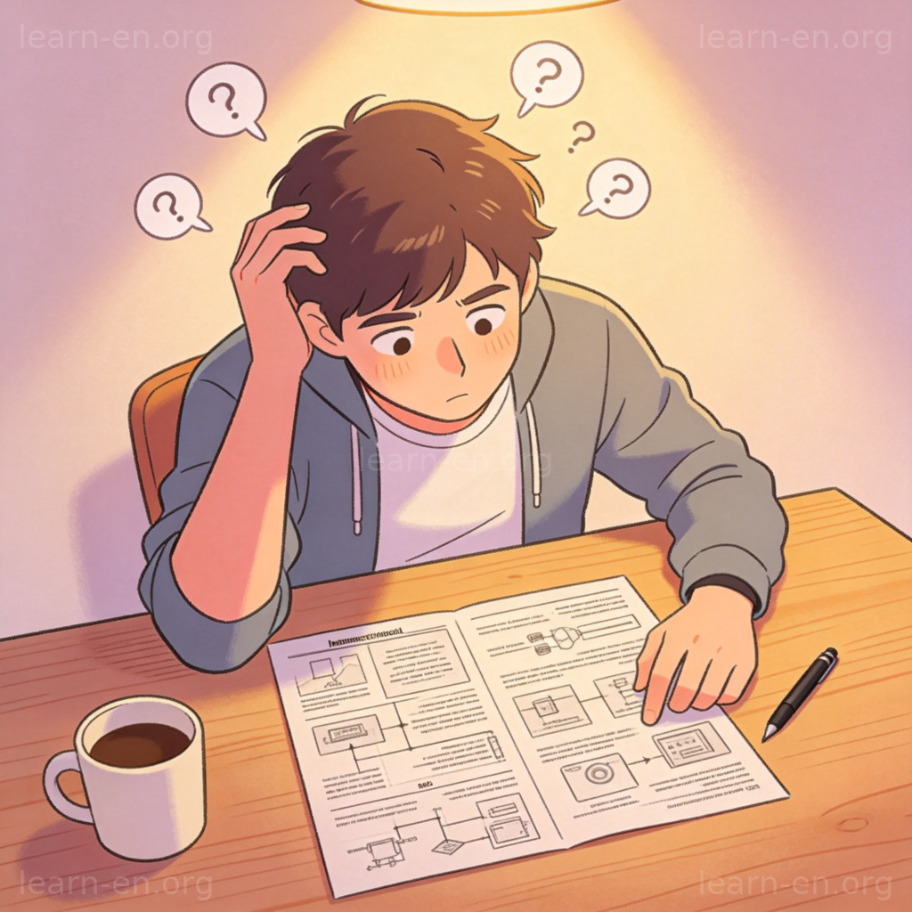 Baffled 单词图解：抓头困惑的人面对复杂说明书