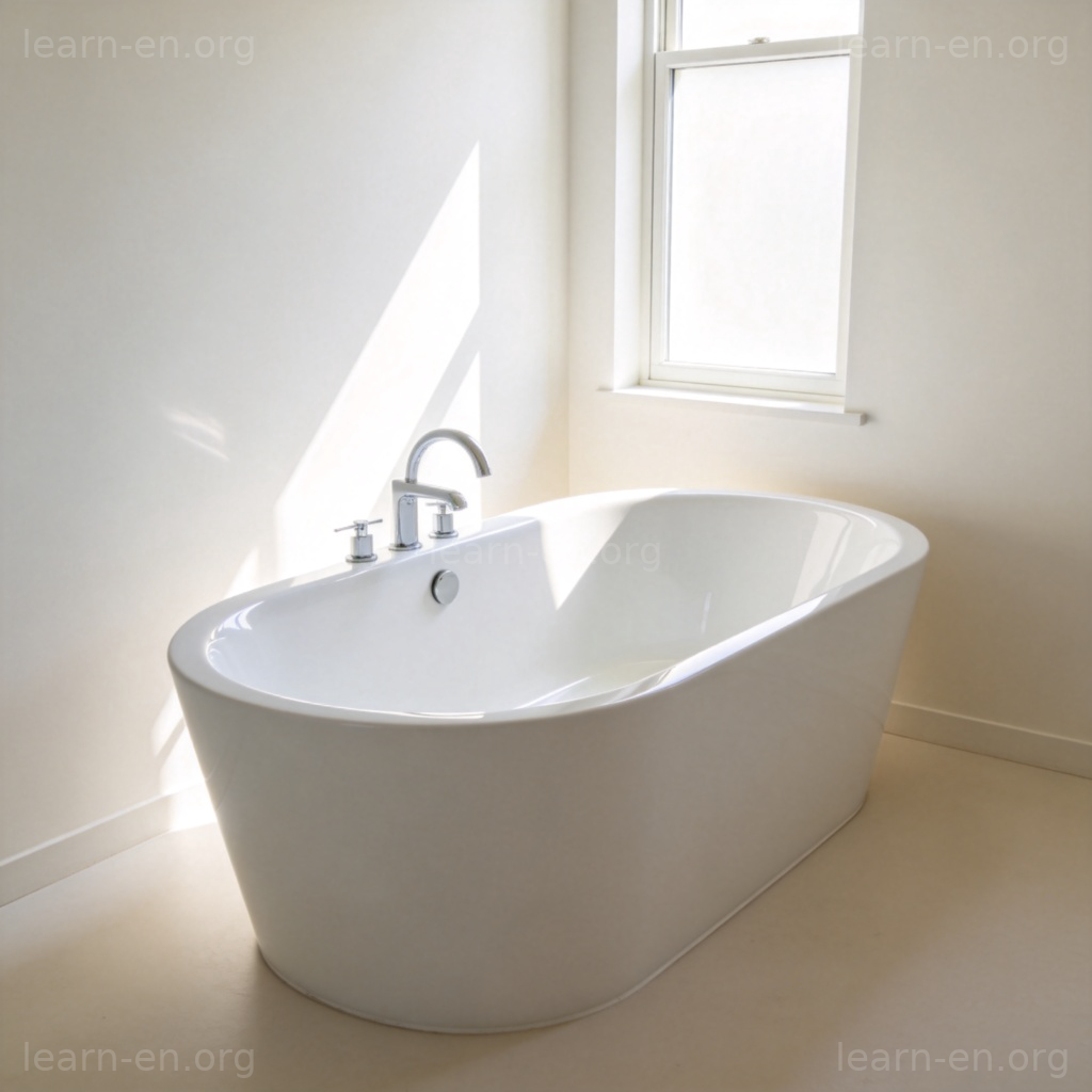 bath 浴缸含义图解：一个干净独立的白色浴缸特写