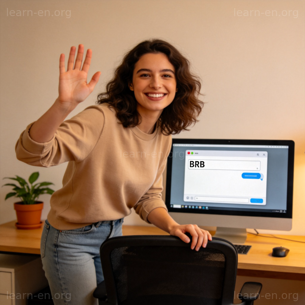 BRB图解：用户短暂离开电脑，向显示聊天窗口的屏幕挥手示意