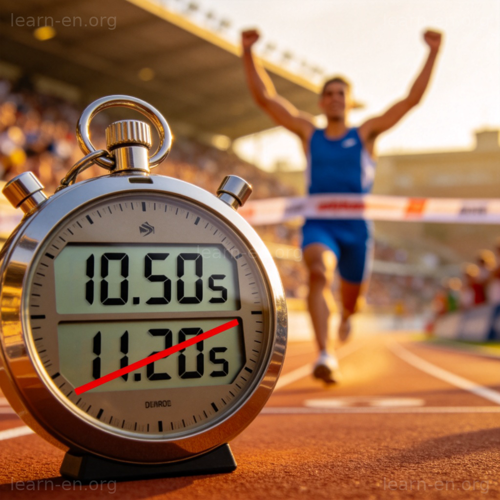 beat a record 图解：秒表显示新纪录，运动员庆祝打破纪录