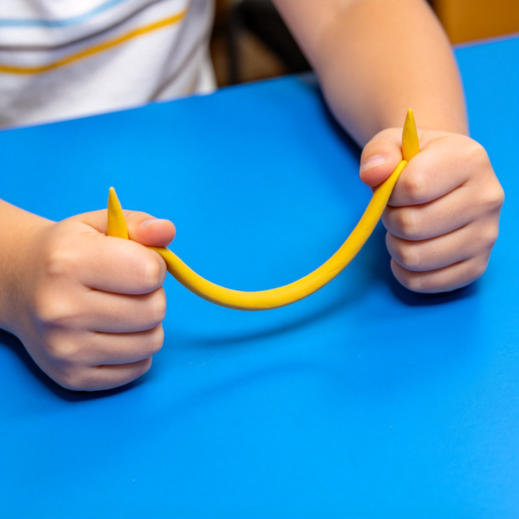 bend 含义图解：双手用力弯折黏土条变形过程