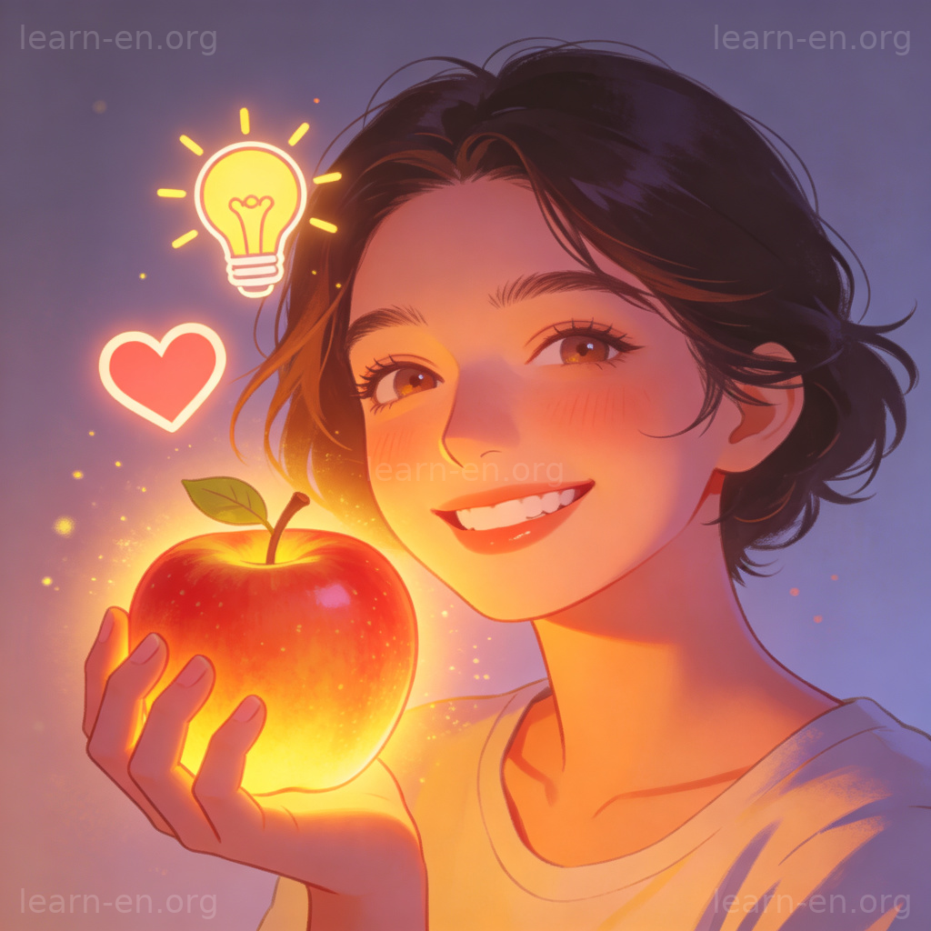Benefits as advantage illustration with glowing apple and icons