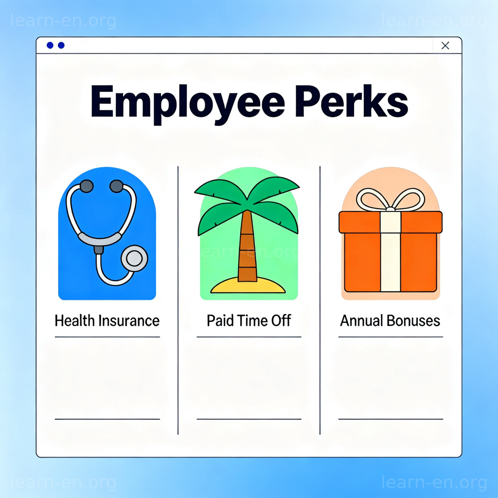 Employee perks benefits brochure showing insurance vacation gift