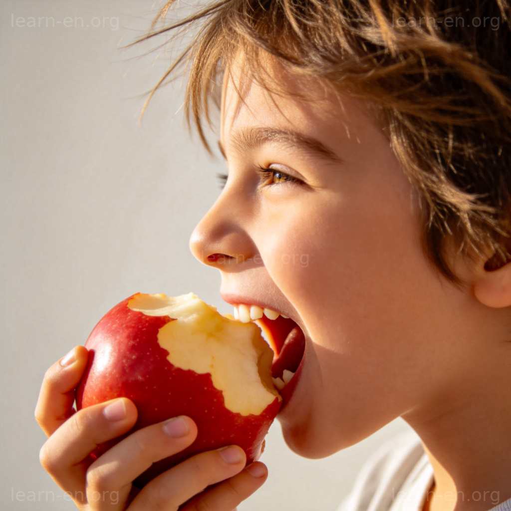 bite 核心含义图解：儿童咬苹果的生动场景