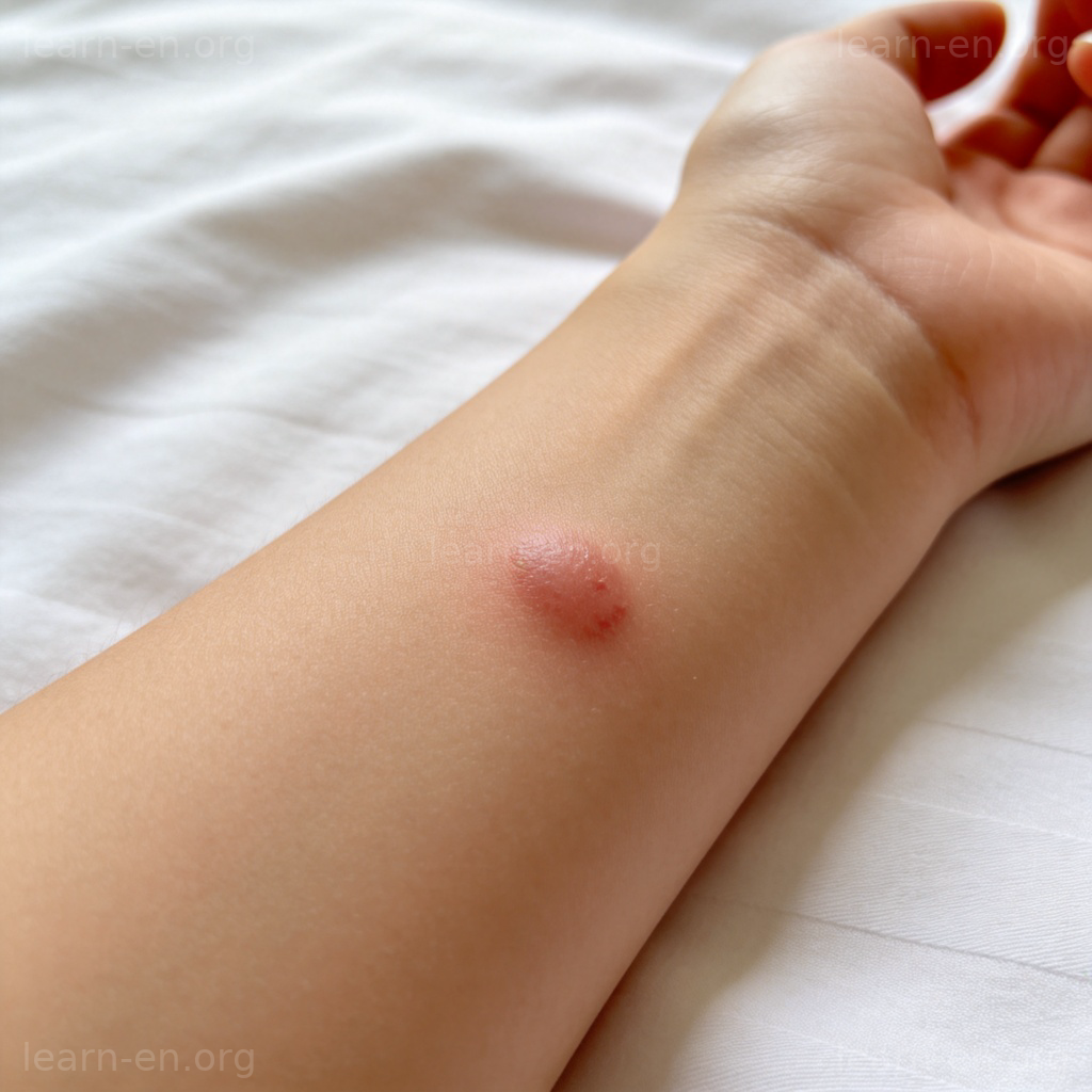 bite 名词用法图解：手臂上蚊子咬伤的特写