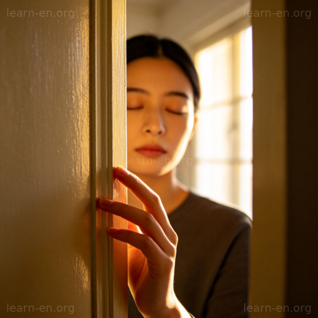 blind 失明含义图解：人物闭眼用手感知门框