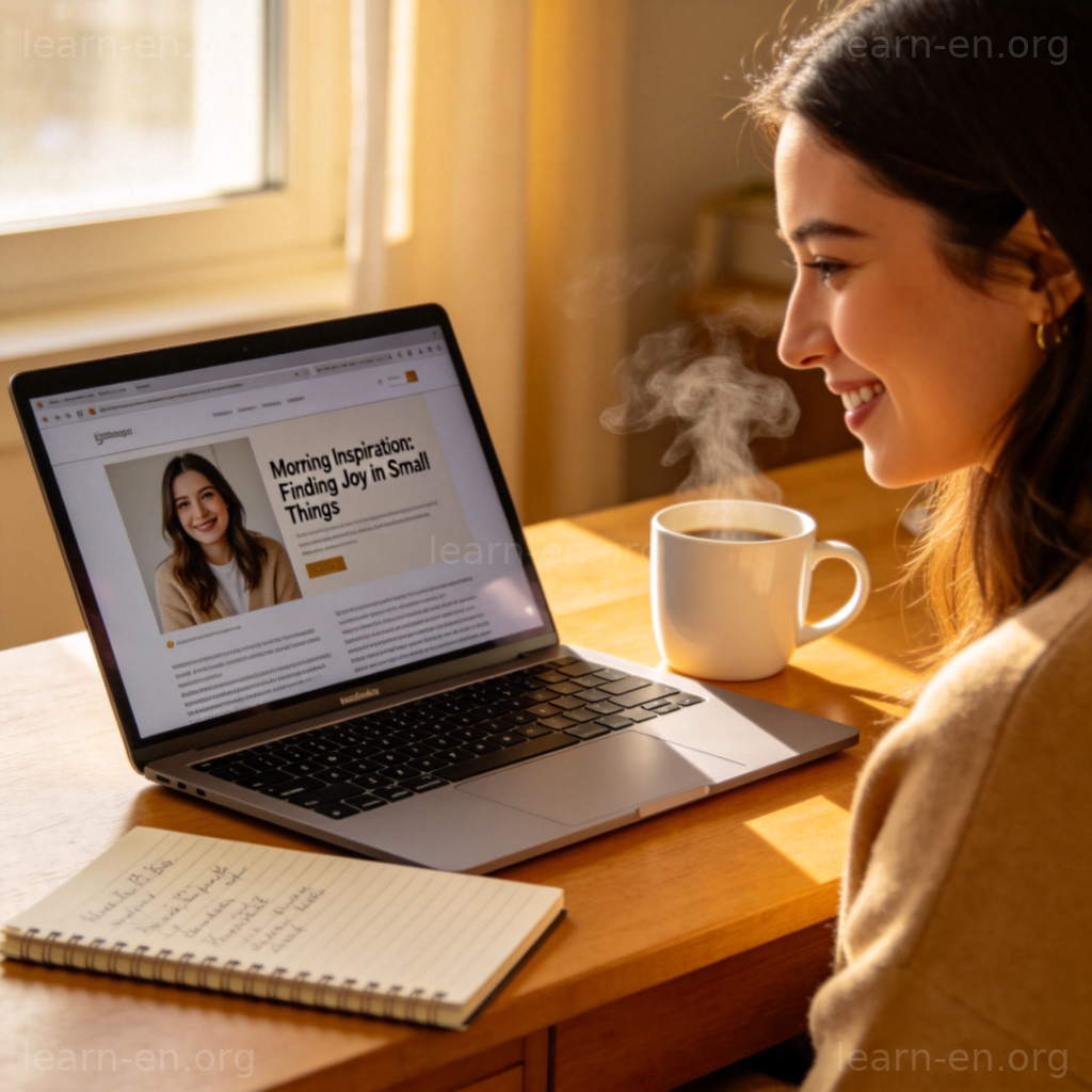 Blogger博主图解：人物在笔记本电脑前微笑写作