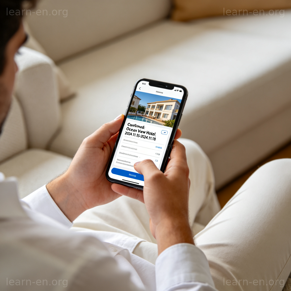 books 预订含义图解：手机应用上确认酒店预订的操作界面