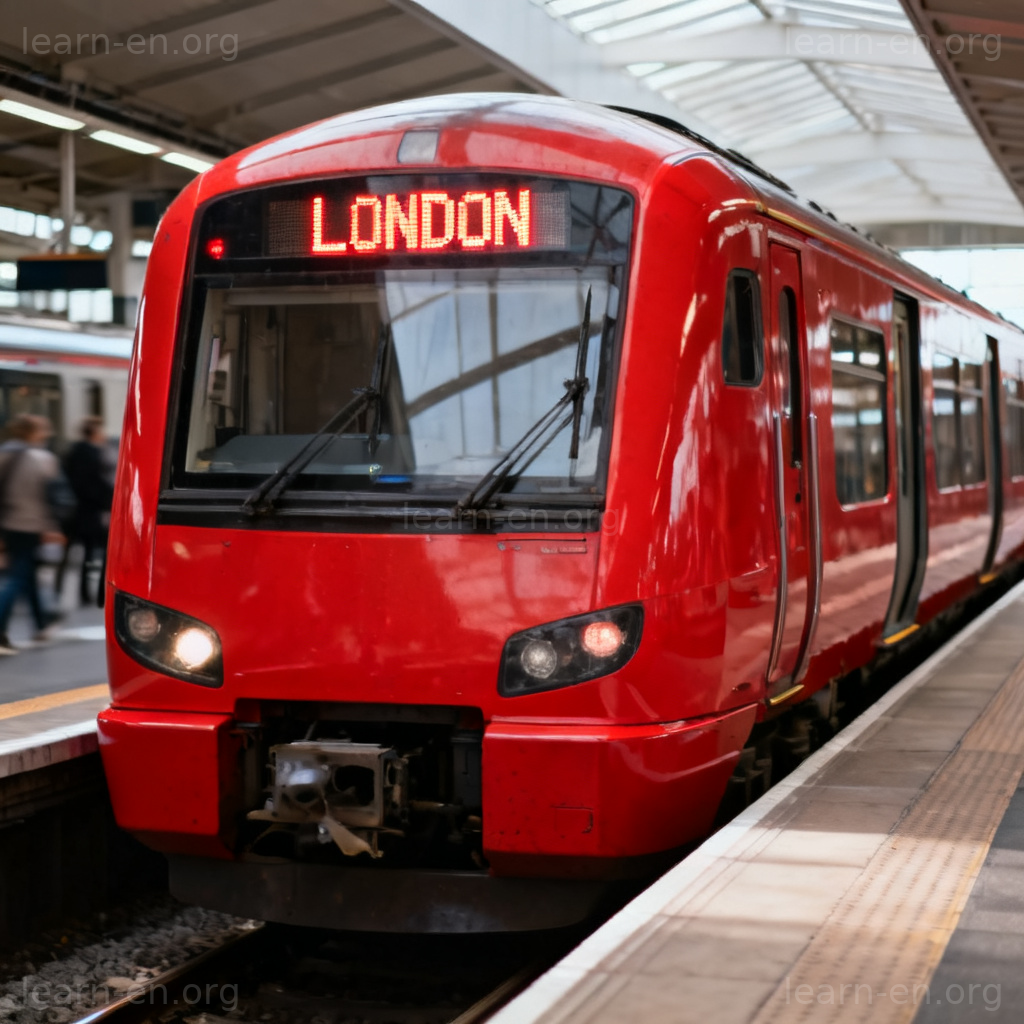 Bound for London: a red train with a clear destination sign at a station.