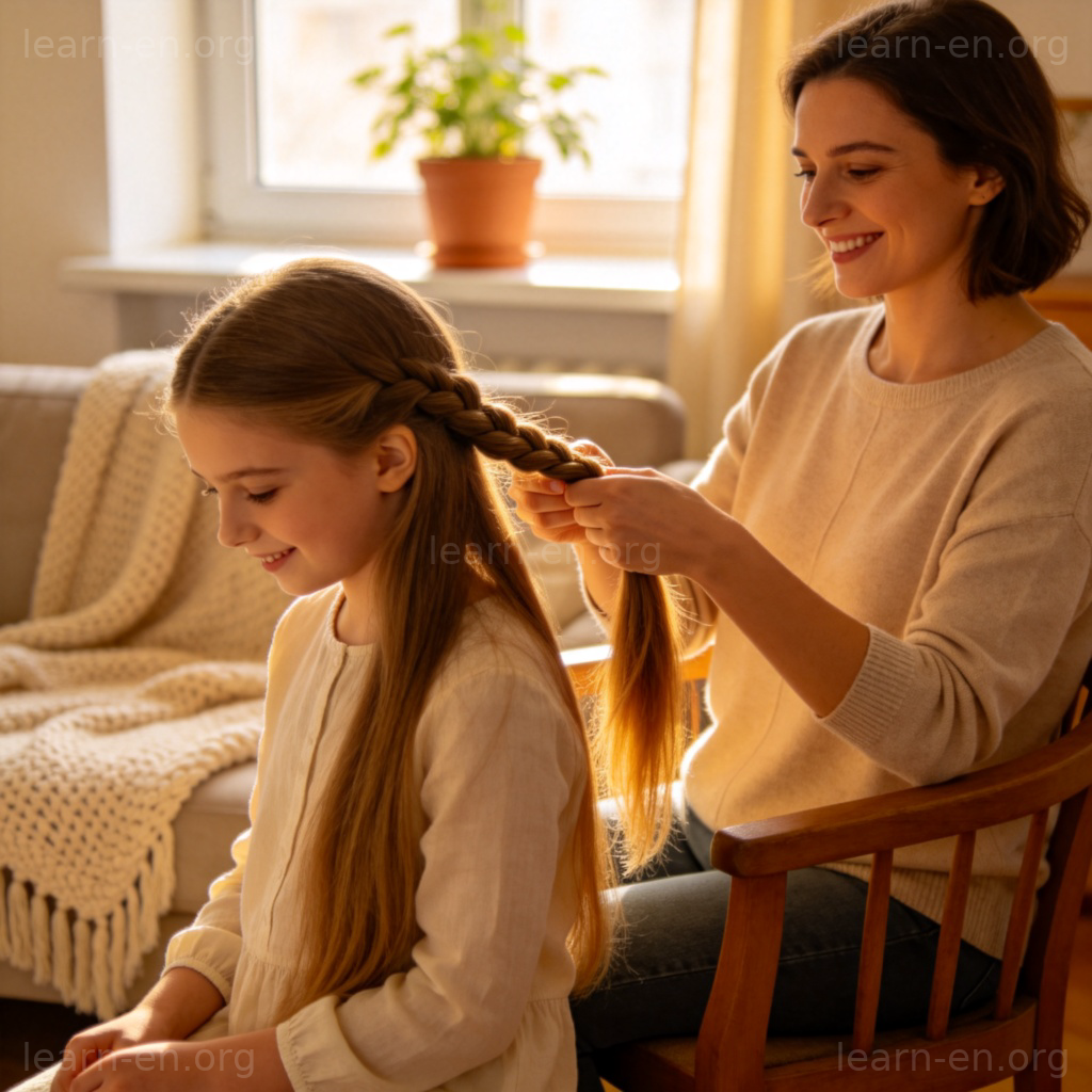 Mother braiding hair