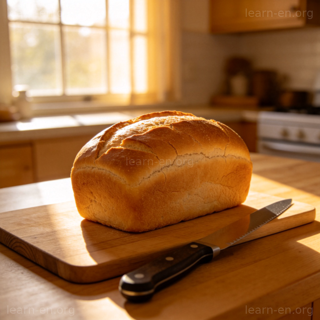 bread 面包图解：新鲜金黄面包在木板上